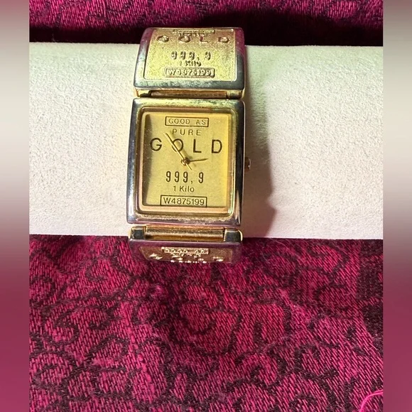 Gold Bullion Bar Novelty Watch Vintage Cannes Quartz New Battery Gold Tone - Picture 6 of 15